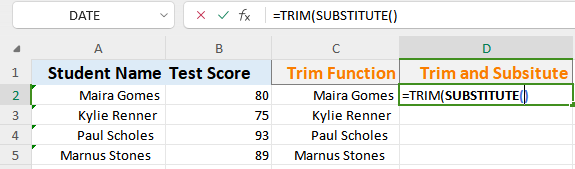 WPS Office Substitute function nested in Trim Function
