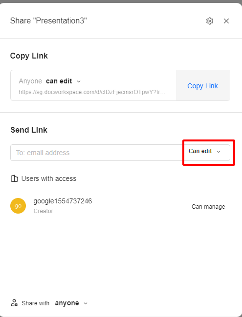 Select edit permission