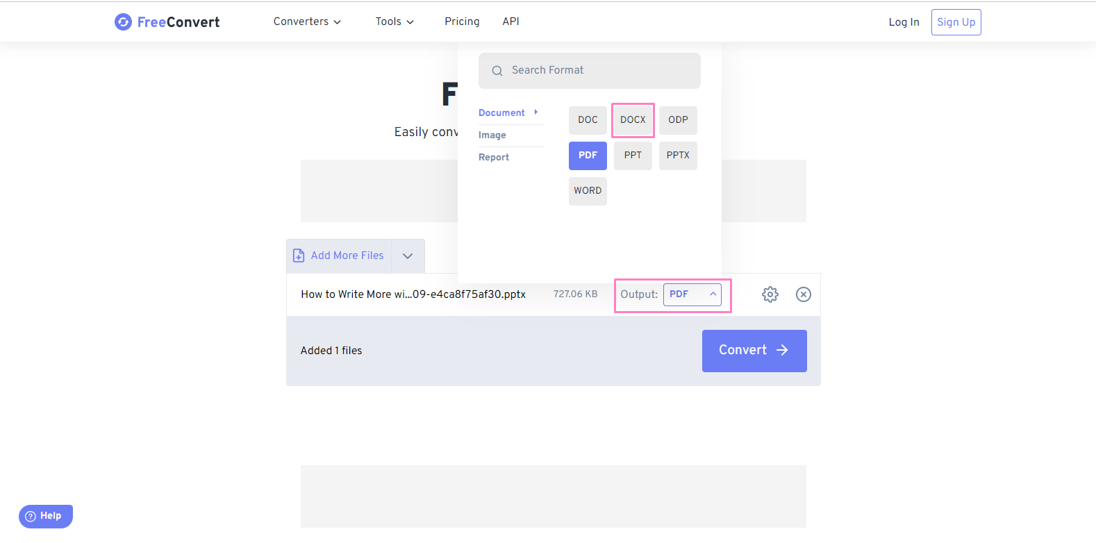 format options in file converter