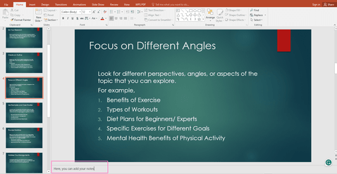 Speaker notes addition in PowerPoint