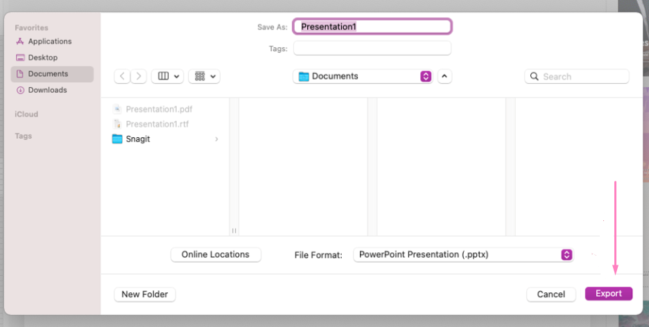 Export option in PowerPoint