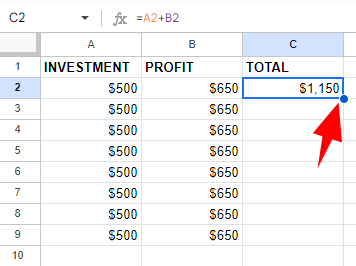 copying formula using drag handle method