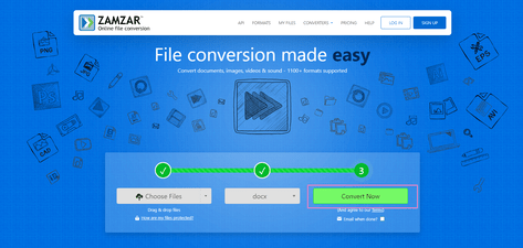 convert now on ZAMZAR