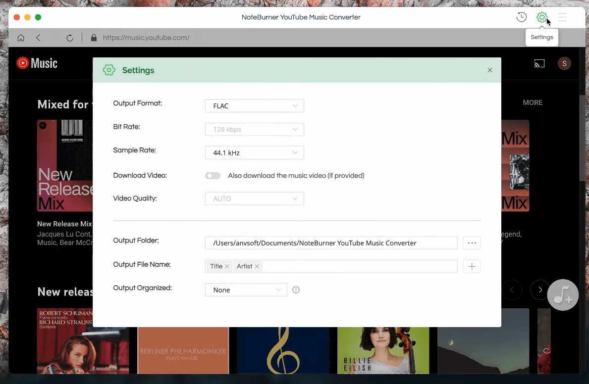 way to go to music converter setting