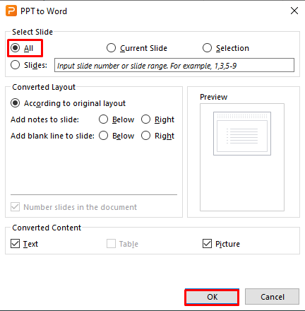 PPT to Word select slide