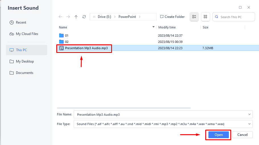 local location of desired audio on Mac for the slideshow