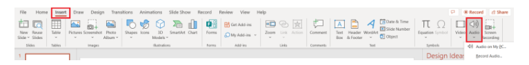selecting Audio in powerpoint