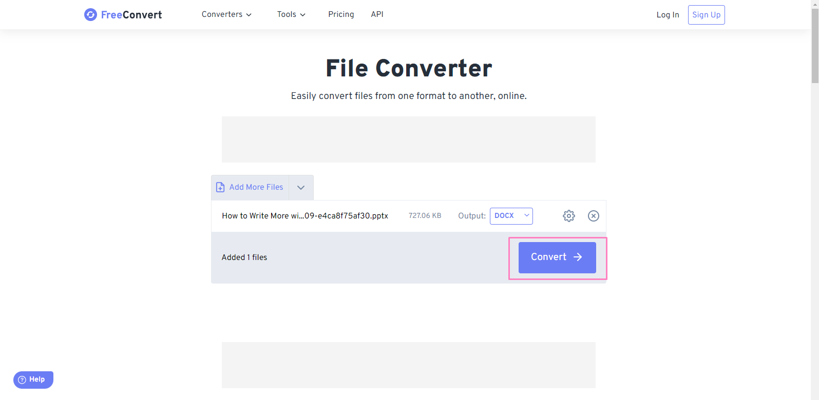 convert button on file converter