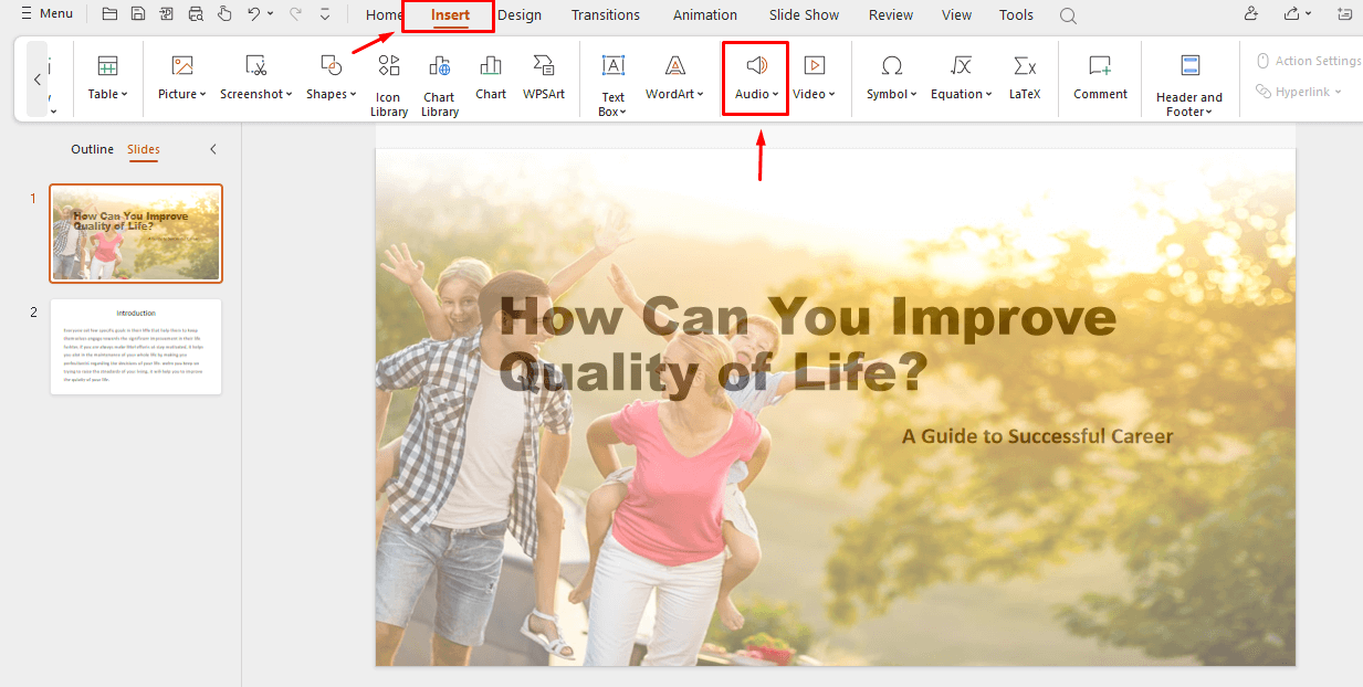 comprehensive way of audio insertion in powerpoint