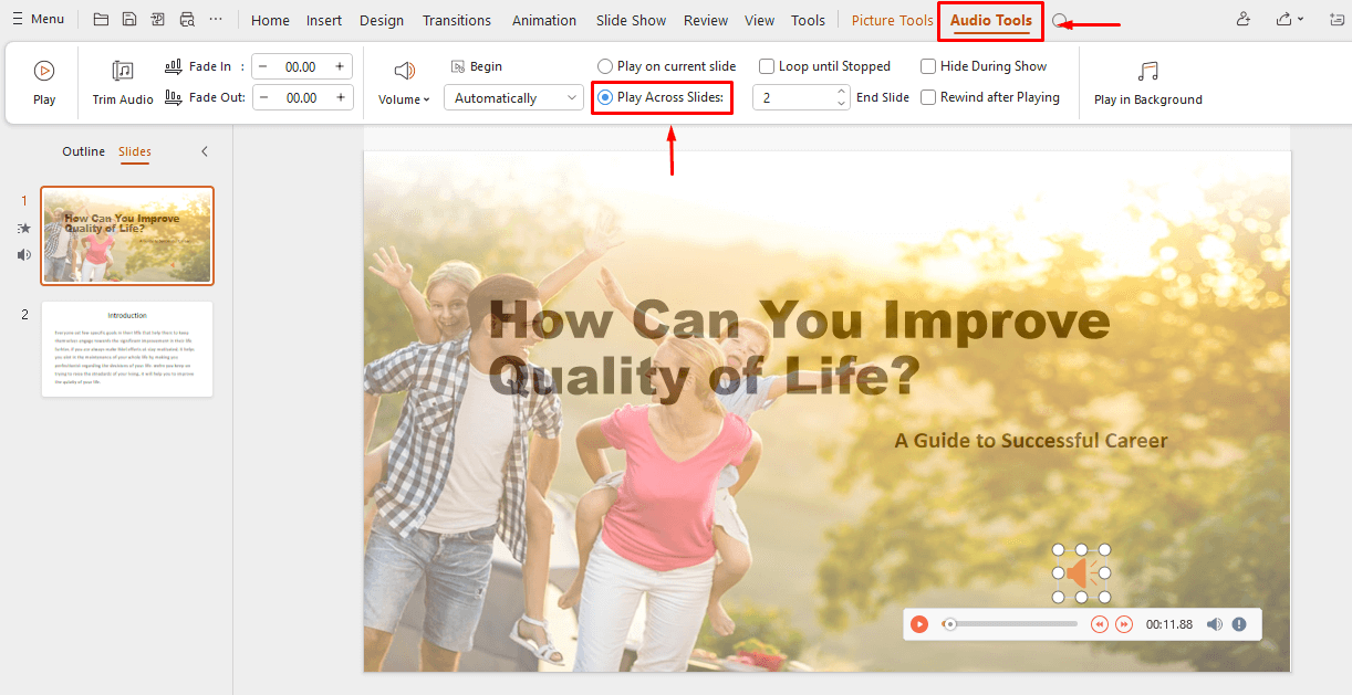 efficient way that play constant music in slides