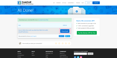 Download option on ZAMZAR