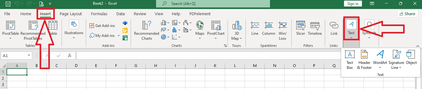 Click the Insert tab, then select the Text option