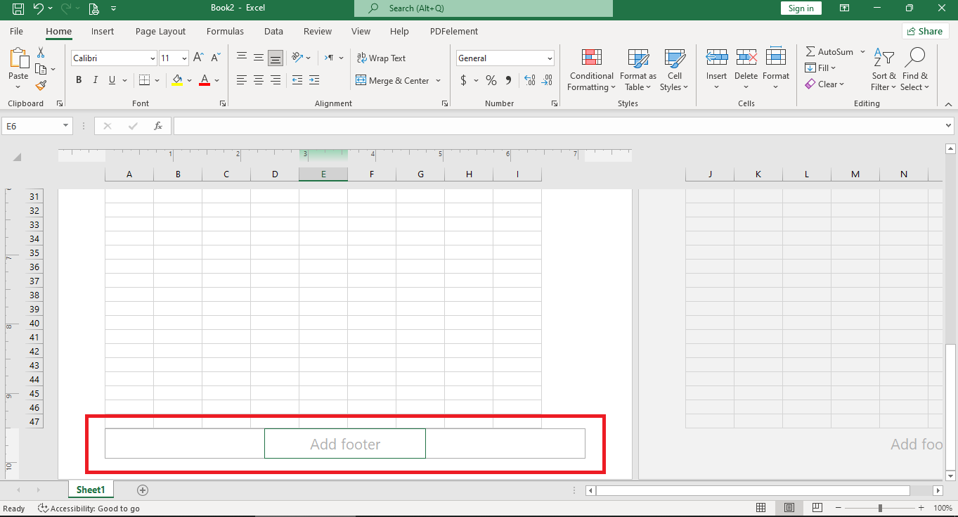 Click the Add footer