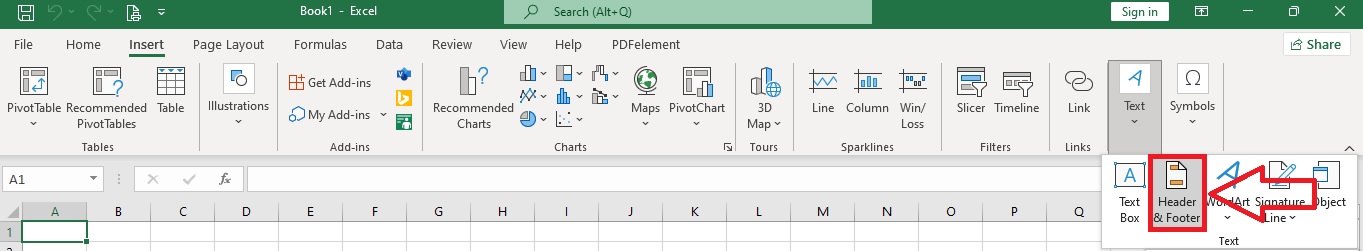 Select Header and Footer in the Text tab