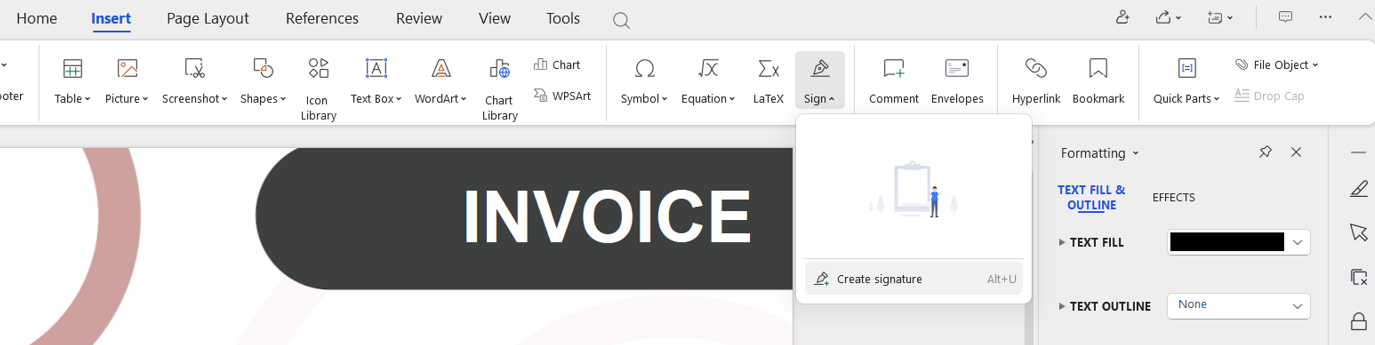 Sign feature in WPS Office Writer