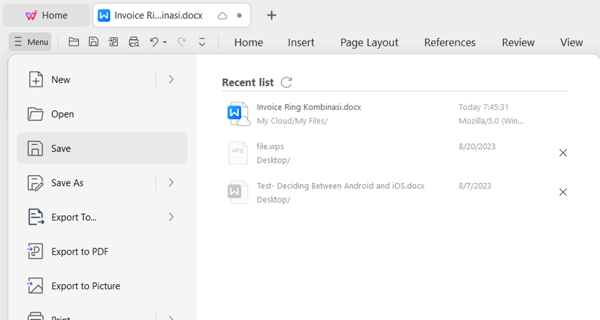 Save the Signed doc in WPS Office