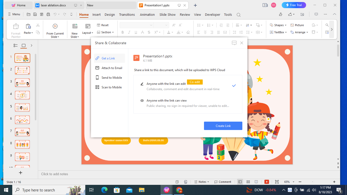 Share & collaborate menu