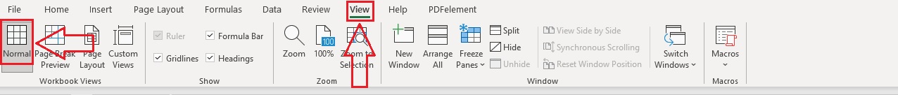 Click the Normal option in the View tab
