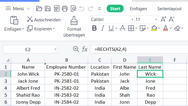 Excel Unterzeichenfolge von rechts
