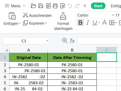 Excel Teilzeichen TRIM Funktion