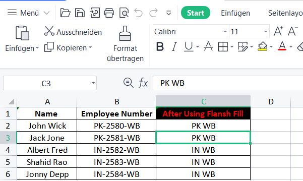 Excel Zwischenzeichen Teilzeichenkette