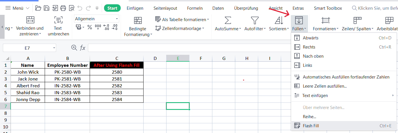 Excel Substring Flash Fill
