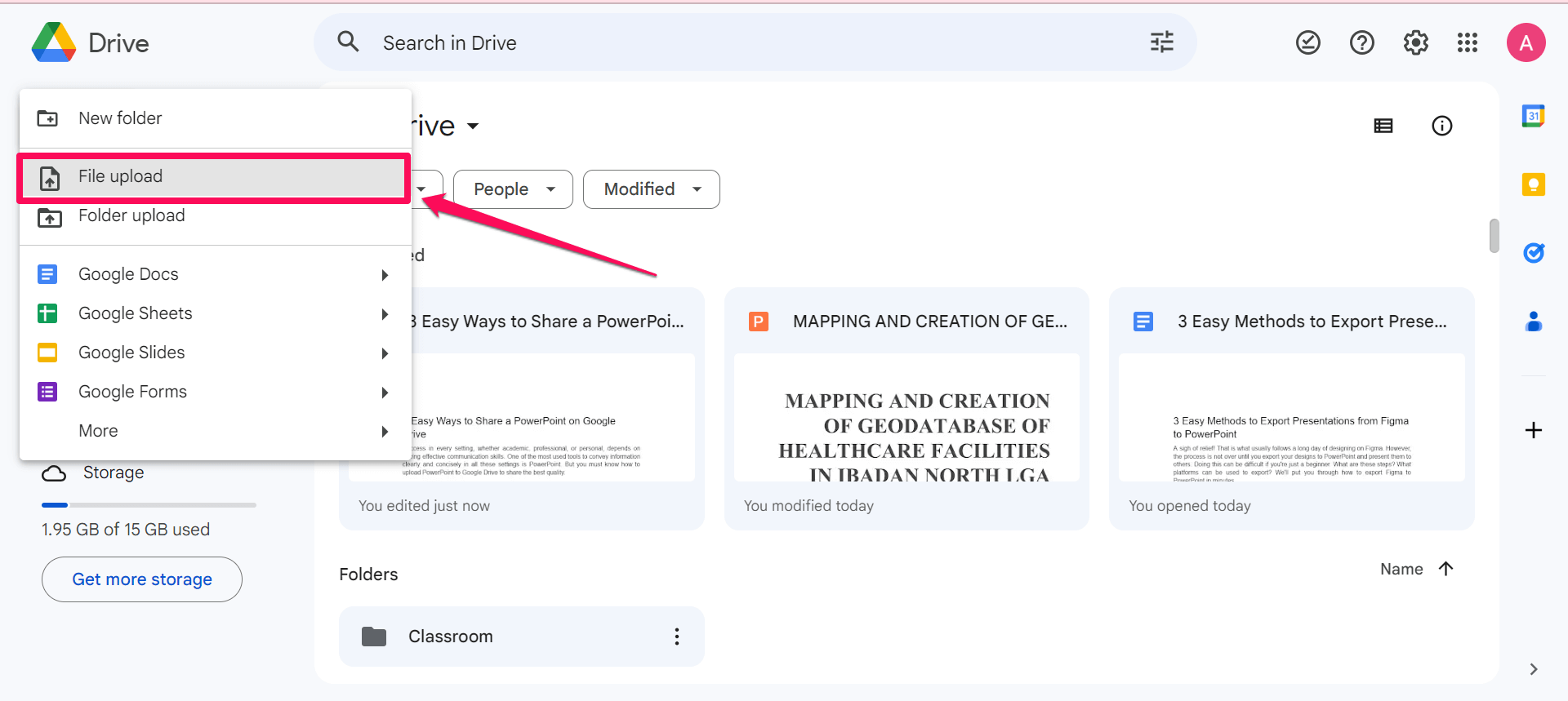 file upload on drive