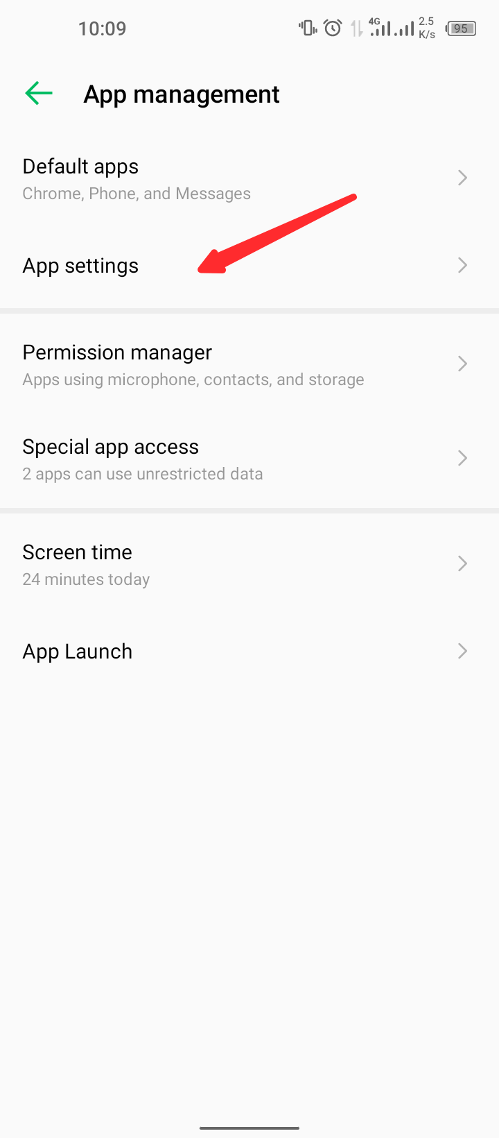 app settings in app management