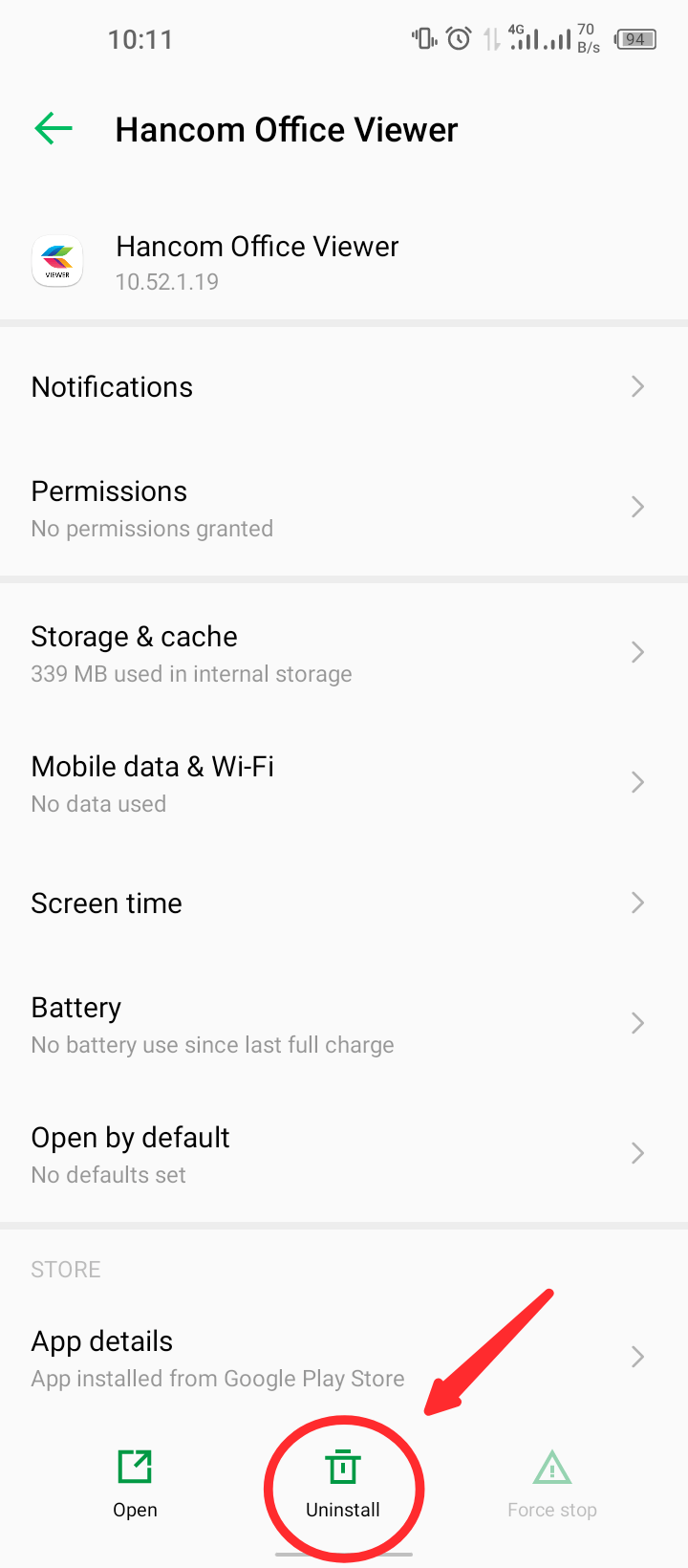uninstall option for Hancom Office