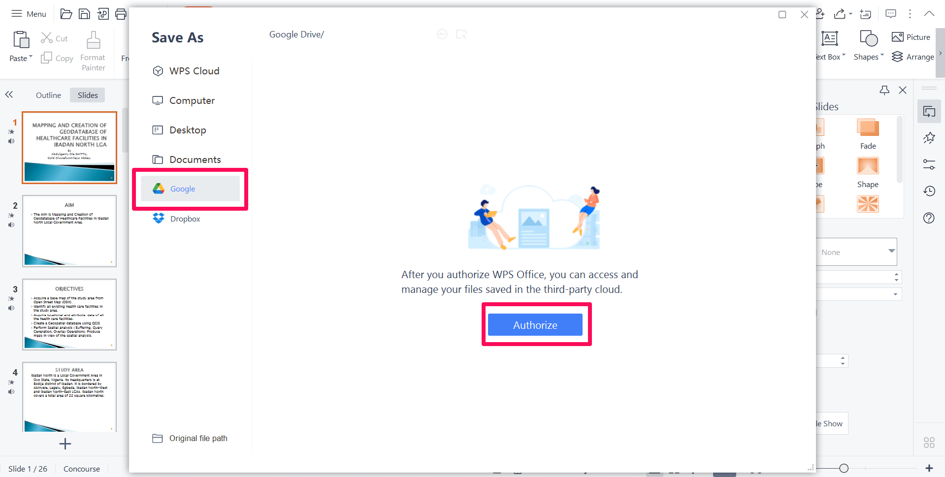 Click on Google and Authorize