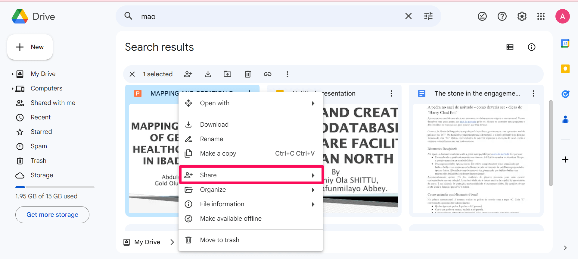 file share selection