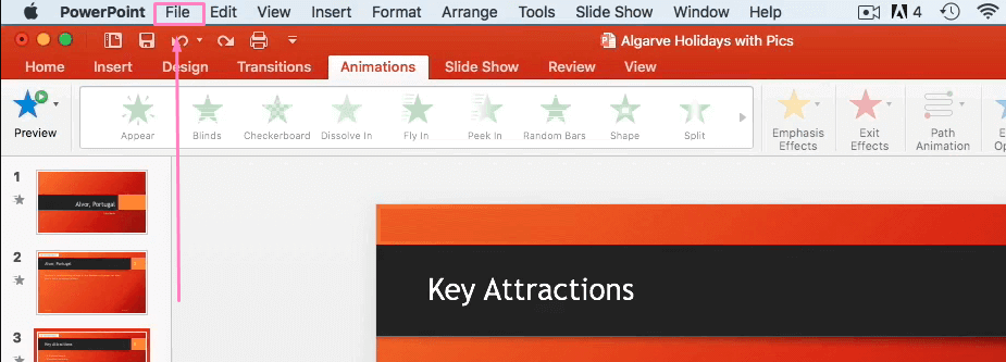 file option in PowerPoint on mac