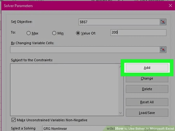Solver function in Excel