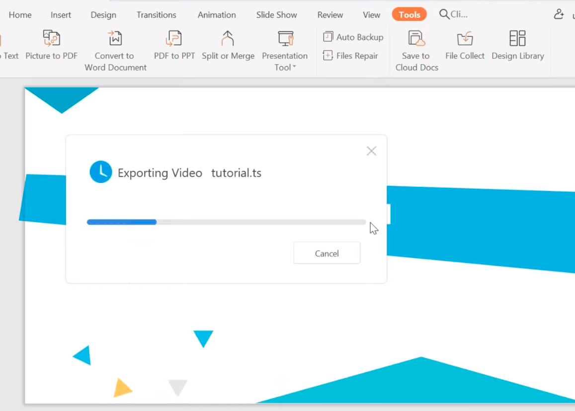 exporting video on WPS Presentation