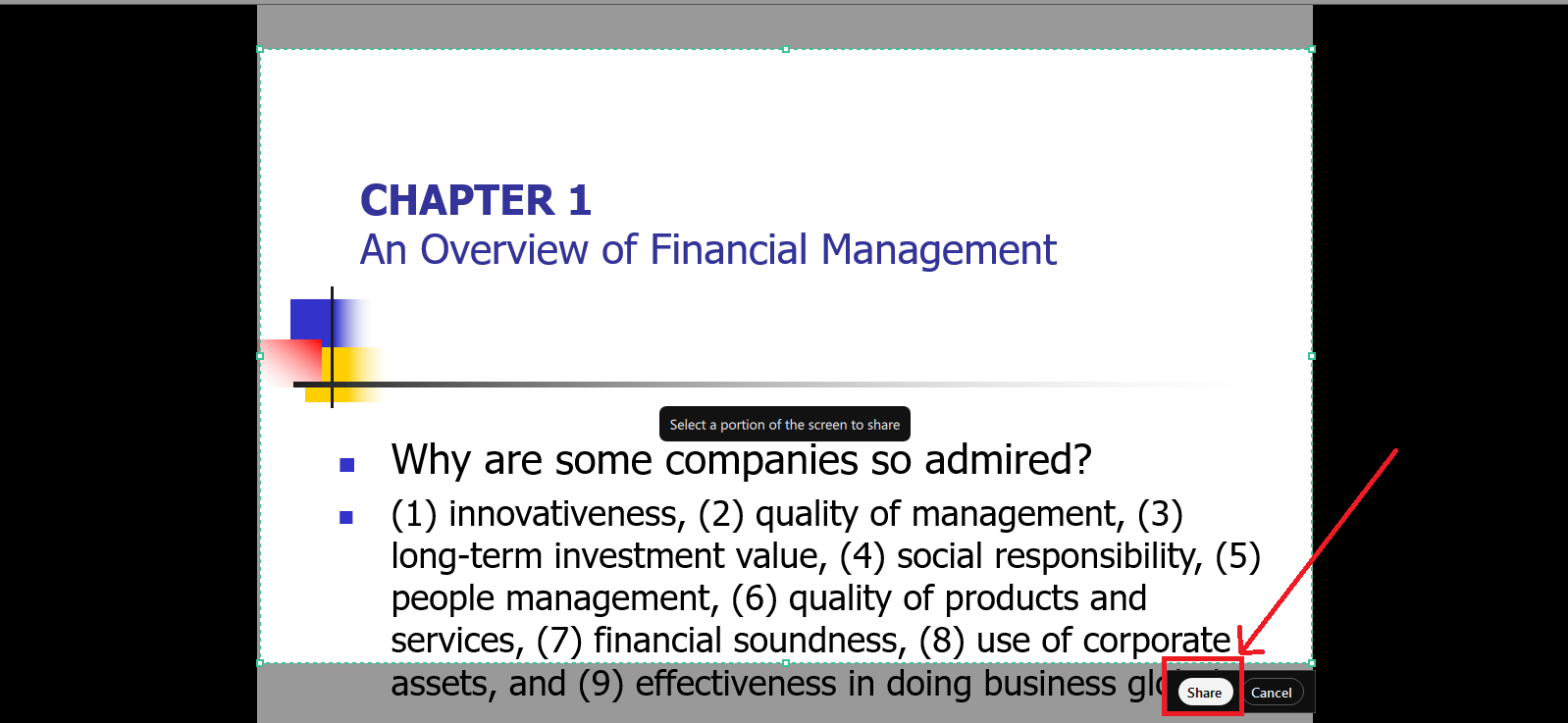 Webex Share a portion