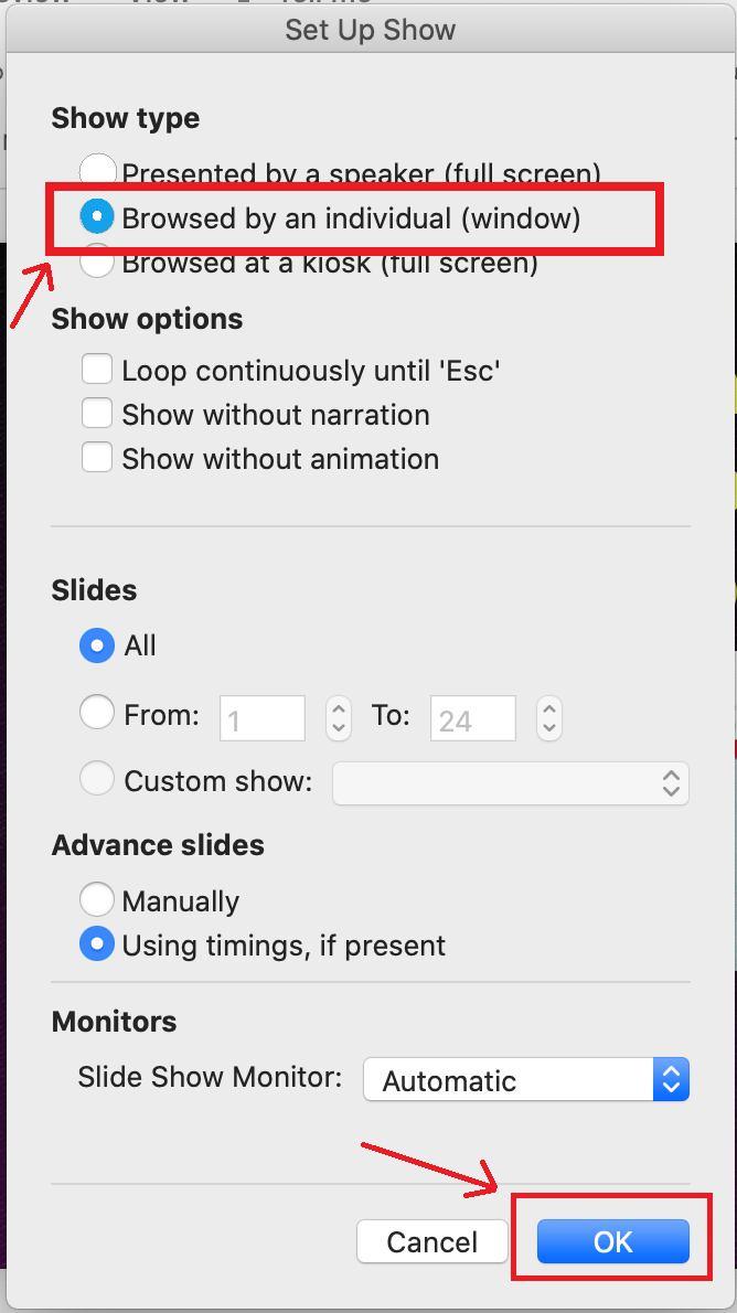 PowerPoint Set up show MAC