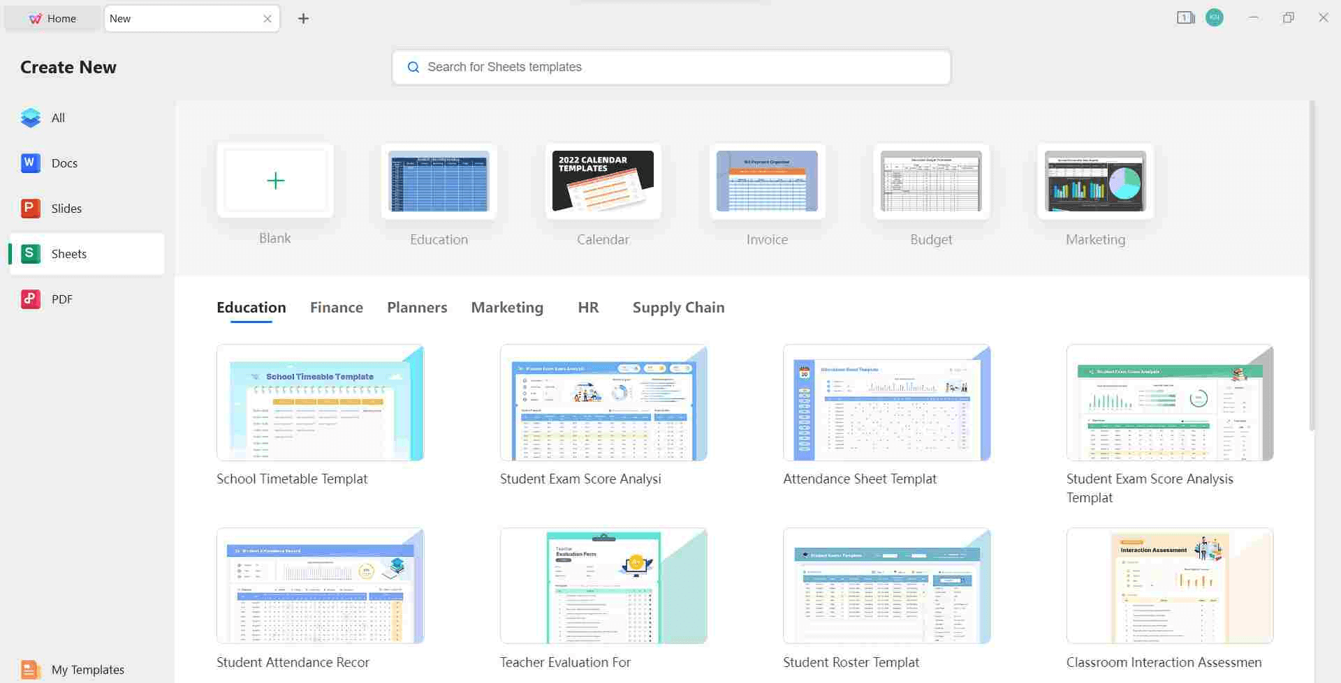 Excel Templates in WPS Office