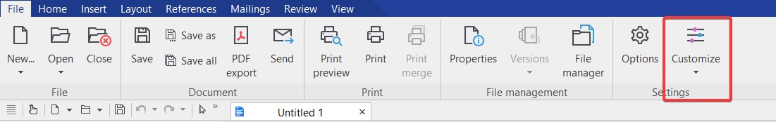 customize interface on Ashampoo Office