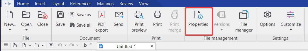 Document properties on Ashampoo Office
