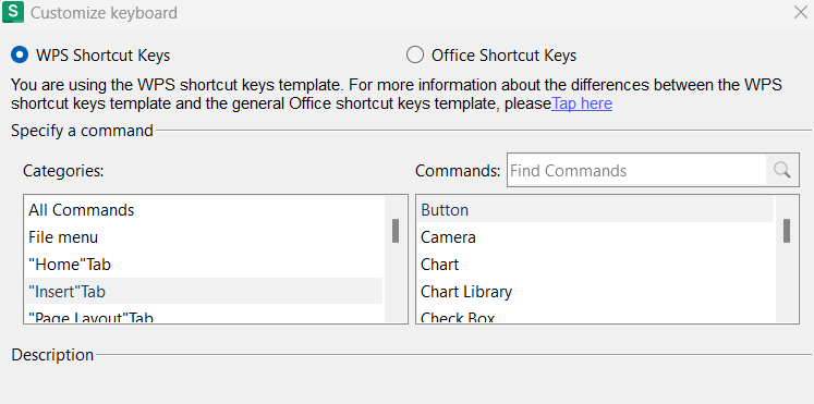 keyboard shortcuts for symbols in WPS Office