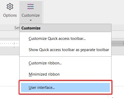 user interface setting on Ashampoo Office