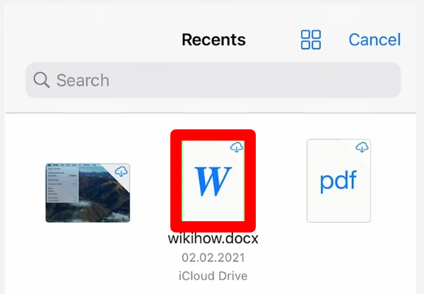 Word file selected from the available files in the selected folder.