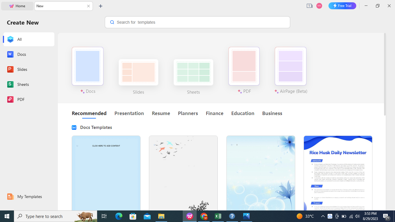 WPS Office Interface.