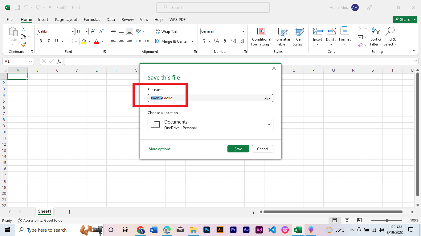 Editing the Workbook name 