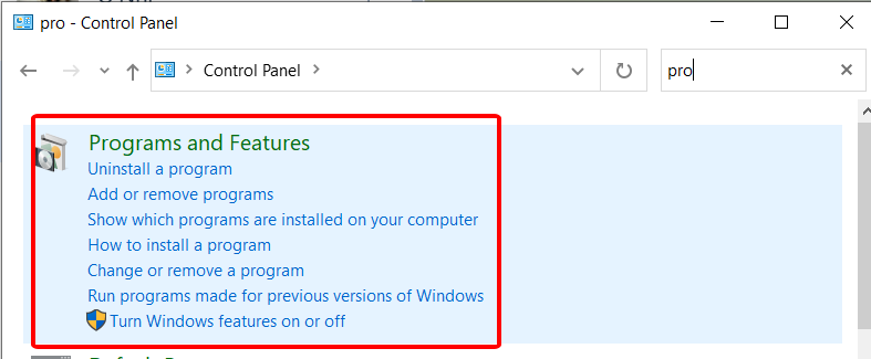 Program and features