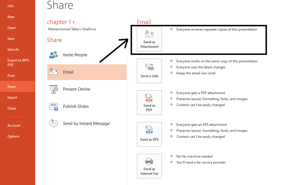 PowerPoint sent as options