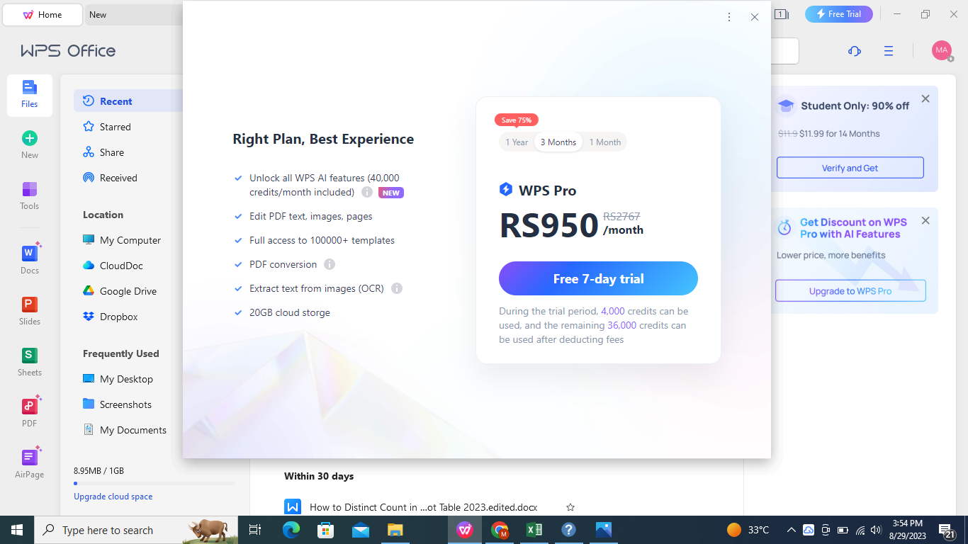 WPS free 7-Day Trial.