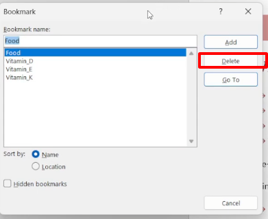  Delete the Bookmark