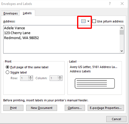 Select Insert Address