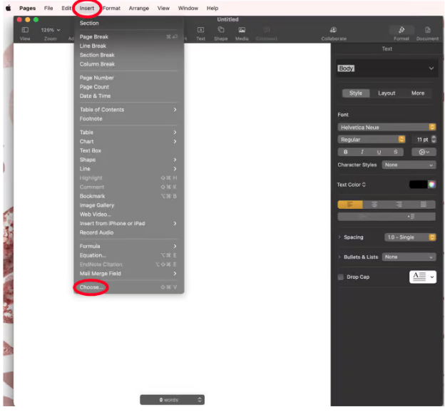 “Insert” and “Choose”